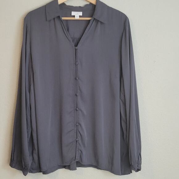 J Jill Womens Button Up Top Size L Gray Long Sleeve Minimalist Office Casual - Picture 1 of 8